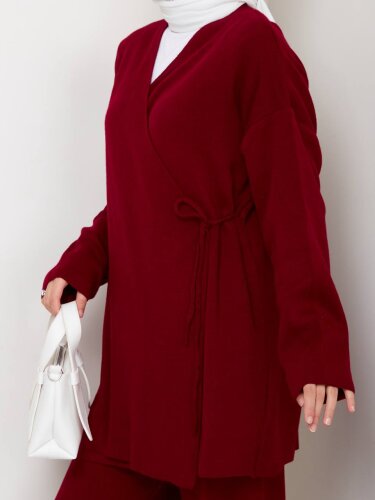 Kadın Bağlamalı Kruvaze Bordo Triko İkili Takım - 2