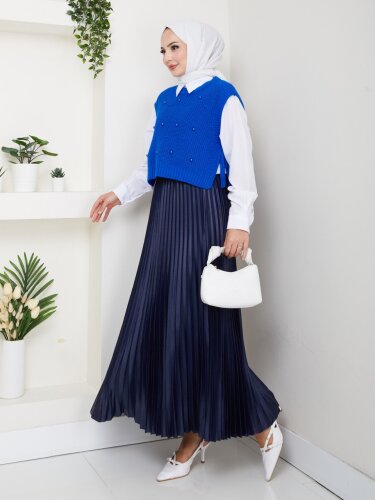 Mavi İnci Detaylı Kalın Dokulu Kadın Triko Süvete - 3