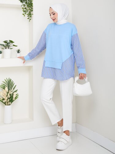 Mavi Kol Detaylı Sweat Tunik - 2