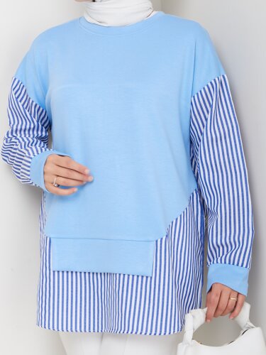 Mavi Kol Detaylı Sweat Tunik - 4