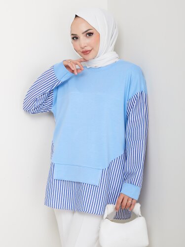 Mavi Kol Detaylı Sweat Tunik - 5
