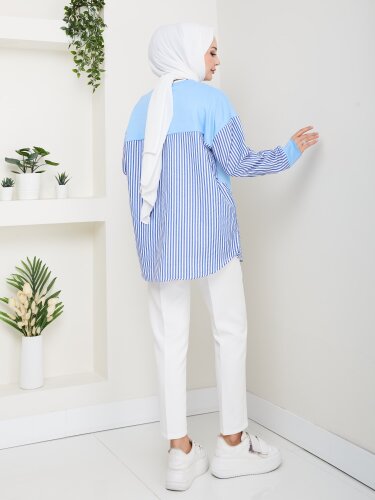 Mavi Kol Detaylı Sweat Tunik - 6