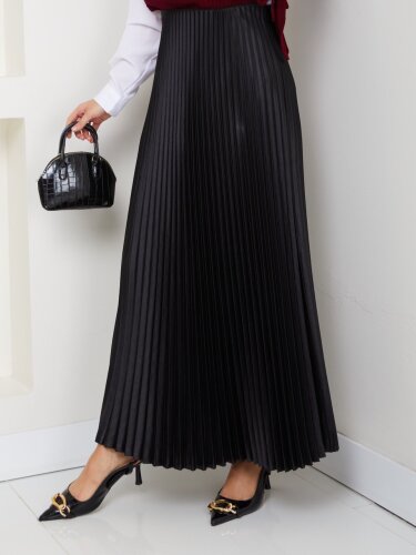 Siyah Uzun Piliseli Şık Kadın Etek - 2