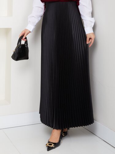 Siyah Uzun Piliseli Şık Kadın Etek - 3