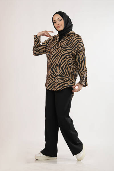 Zebra Desen Gömlek Kahverengi 9361 - 1