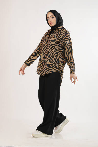 Zebra Desen Gömlek Kahverengi 9361 - 2